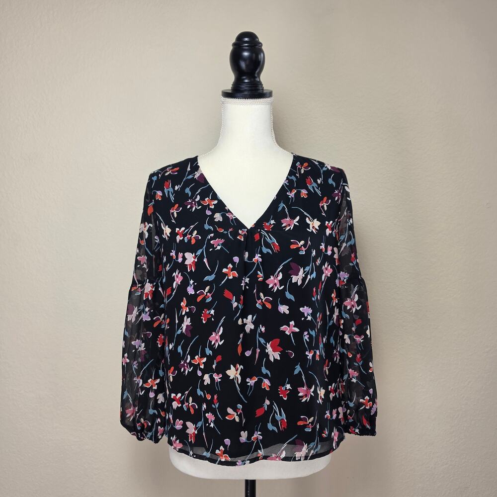Madewell Black Floral Chiffon Blouse XS